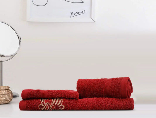 LUSH & BEYOND 500 GSM 2 Face (11.81 X11.81 inches) & 1 Hand(23.60 X15.74 inches) Towel Set of 3 | 100% Cotton |Ultra Soft, Absorbent & Quick Dry Towel for Gym, Pool, Travel, Spa and Yoga, D Red - LUSH & BEYOND