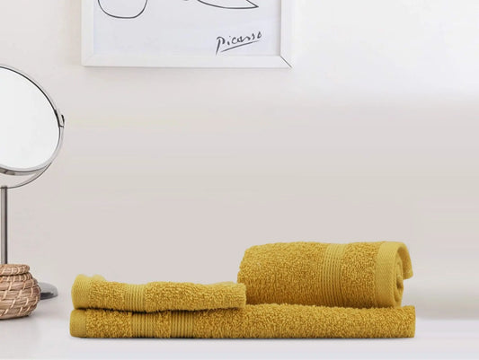 LUSH & BEYOND 500 GSM 2 Face (11.81 X11.81 inches) & 1 Hand(23.60 X15.74 inches) Towel Set of 3 | 100% Cotton |Ultra Soft, Absorbent & Quick Dry Towel for Gym, Pool, Travel, Spa and Yoga, D Yellow - LUSH & BEYOND