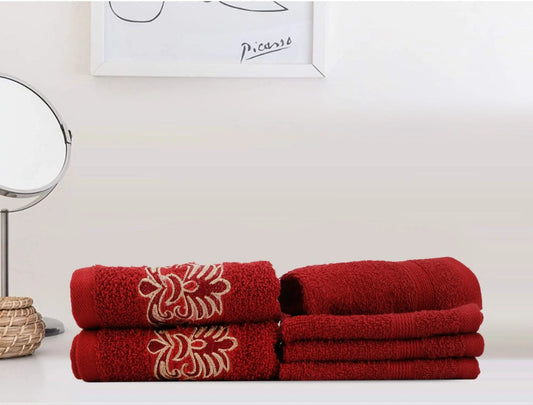 LUSH & BEYOND 500 GSM 4 Face (11.81 X11.81 inches) & 2 Hand(23.60 X15.74 inches) Towel Set of 6 | 100% Cotton |Ultra Soft, Absorbent & Quick Dry Towel for Gym, Pool, Travel, Spa and Yoga, D Red - LUSH & BEYOND