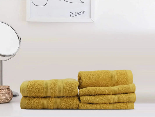 LUSH & BEYOND 100% Cotton 6 Piece Face & Hand Towel Set 500 GSM (Mustard) - LUSH & BEYOND
