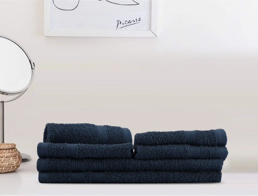 LUSH & BEYOND 500 GSM 4 Face (11.81 X11.81 inches) & 2 Hand(23.60 X15.74 inches) Towel Set of 6 | 100% Cotton |Ultra Soft, Absorbent & Quick Dry Towel for Gym, Pool, Travel, Spa and Yoga, P Blue - LUSH & BEYOND