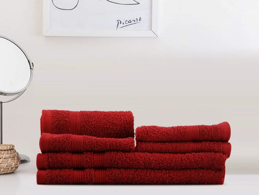 LUSH & BEYOND 500 GSM 4 Face (11.81 X11.81 inches) & 2 Hand(23.60 X15.74 inches) Towel Set of 6 | 100% Cotton |Ultra Soft, Absorbent & Quick Dry Towel for Gym, Pool, Travel, Spa and Yoga, P Red - LUSH & BEYOND